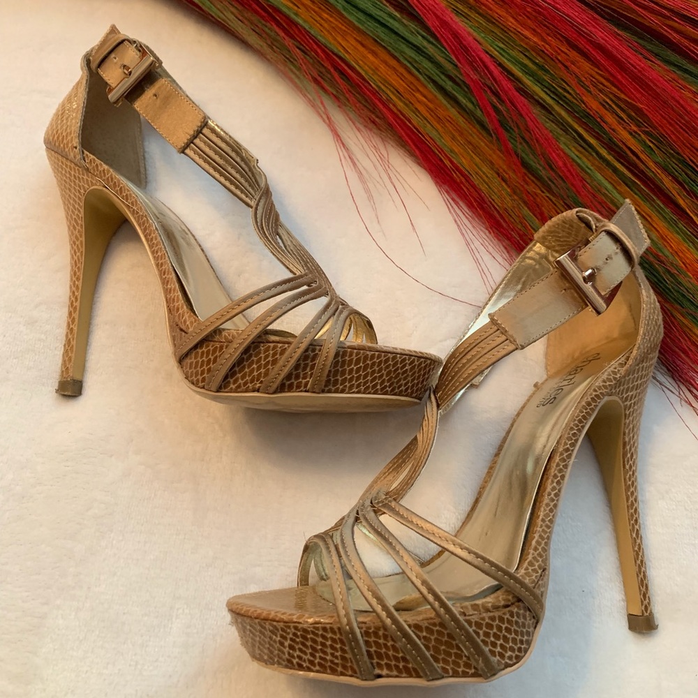 Gold Strappy Heeled Sandals